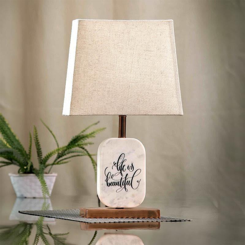 Life Light Printed Marble & Copper Base Fabric Table Lamp - Beige,White media 3