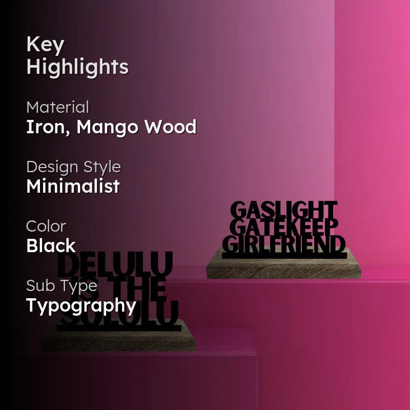 Delulu is The Solulu Typography Showpiece - Set Of Two media 2