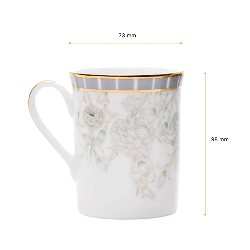 Gilded Iris Classic 24k Gold Brushed Porcelain Coffee Mug (300 mL Each/Grey) - Set Of Six media 8