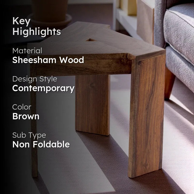 Jverox Sheesham Wooden Side & Bedside Table - Brown media 2
