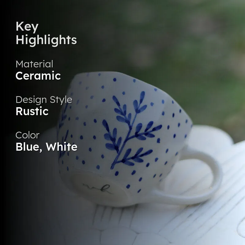 Bettina Ceramic Tea Cup (200 mL)/Blue,White) media 2
