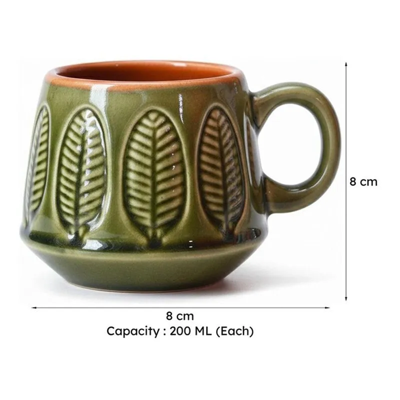 Bergo Ceramic Tea Cup (200 mL Each)/Green,Red)- Set of Two media 6
