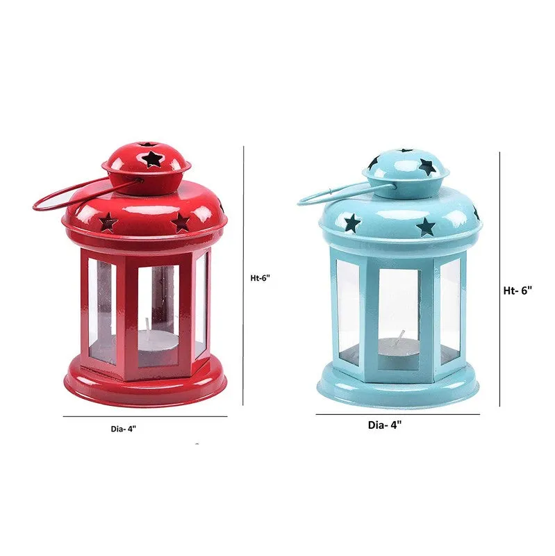 Vaira Lantern Tealight Candle Holder (Aqua Blue & Red) - Set Of Two media 7