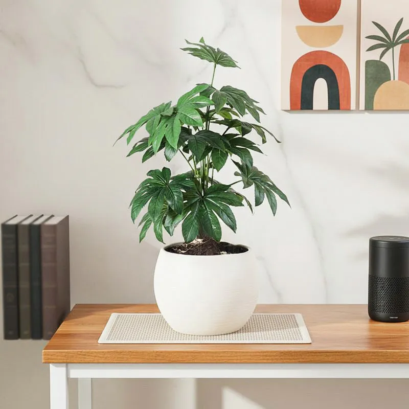 Faux Philodendron Silk Plant With Black Plastic Pot - 2.13 ft media 1