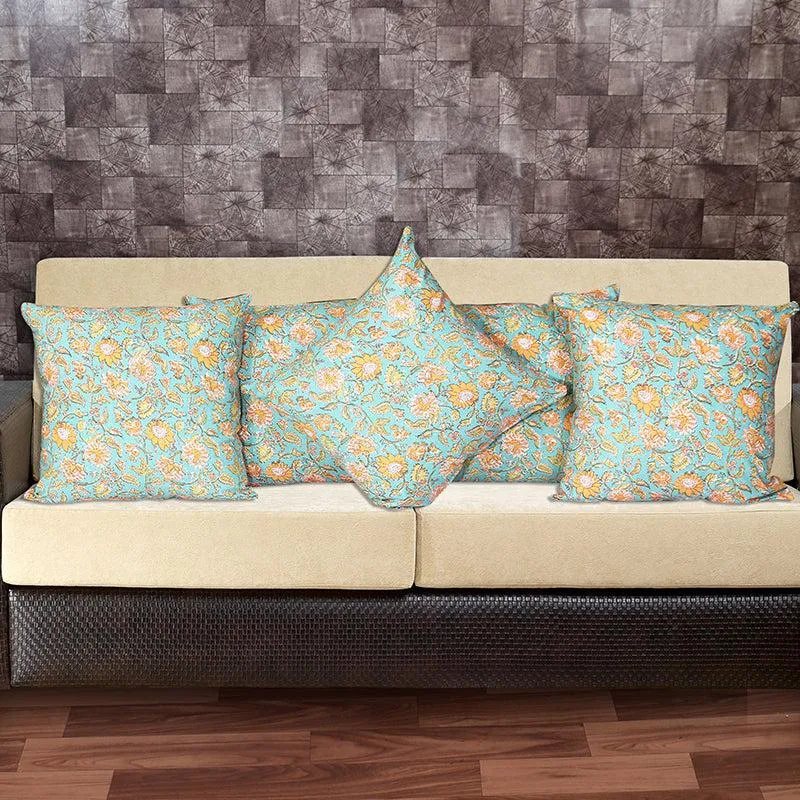 Jahnvi Printed Cushion Cover (Sea Green) - Set Of Five media 1