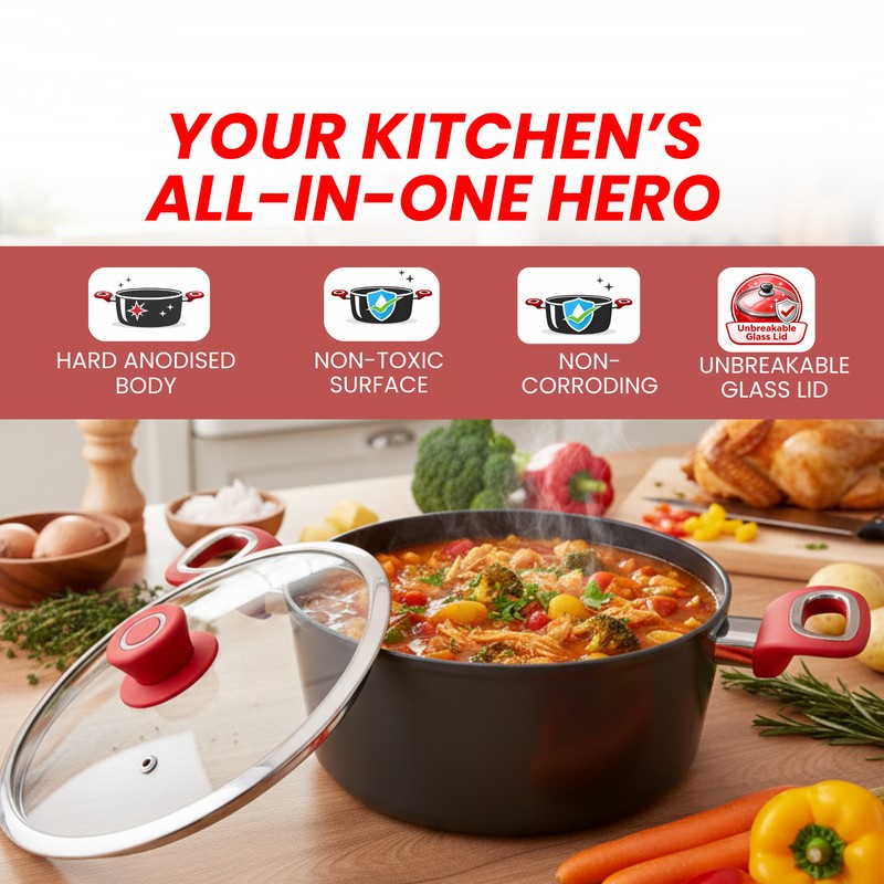 Salford Forged Non Stick Casserole with Glass Lid (Black) - 4400 mL media 6