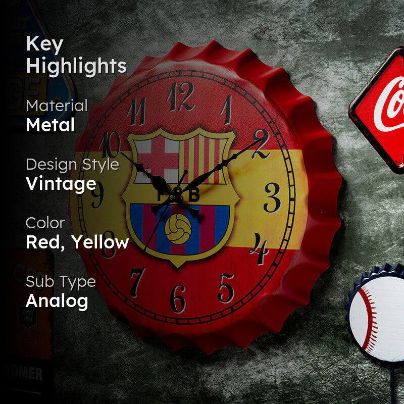 Barcelona Bottle Cap Wall Clock media 2