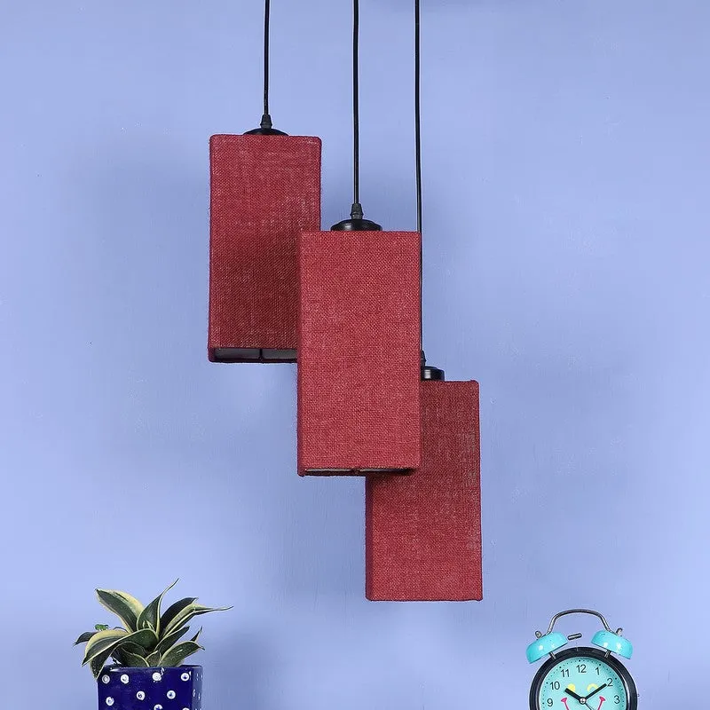 Warm Ivory Triple Metal Ceiling Lamp - Maroon media 4