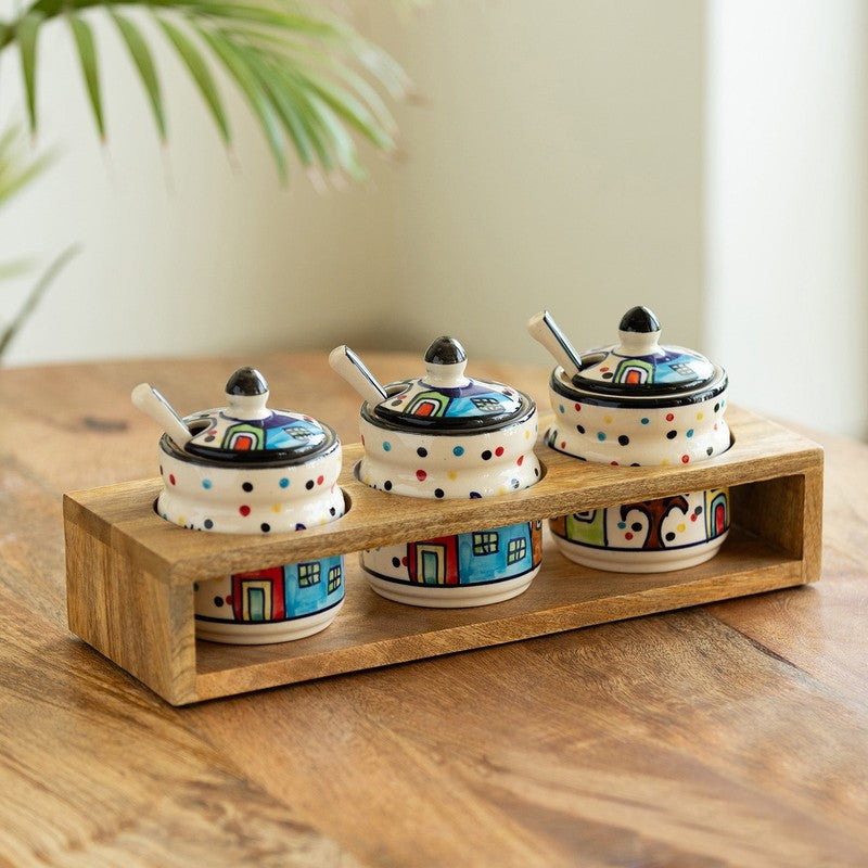 Sweet Home Handpainted Condiment Jar (280 Ml) - Seven Piece Set