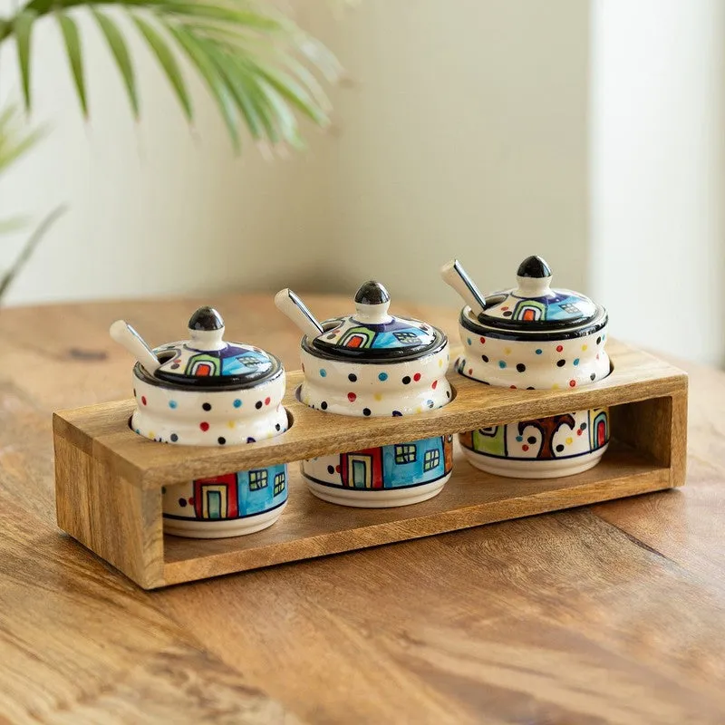 Sweet Home Handpainted Condiment Jar (280 Ml) - Seven Piece Set media 1