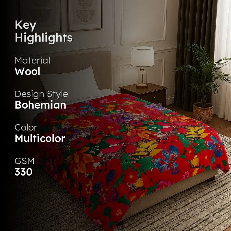 Bloomaura Floral Woolen Blanket (Multicolor) - 330 GSM media 2