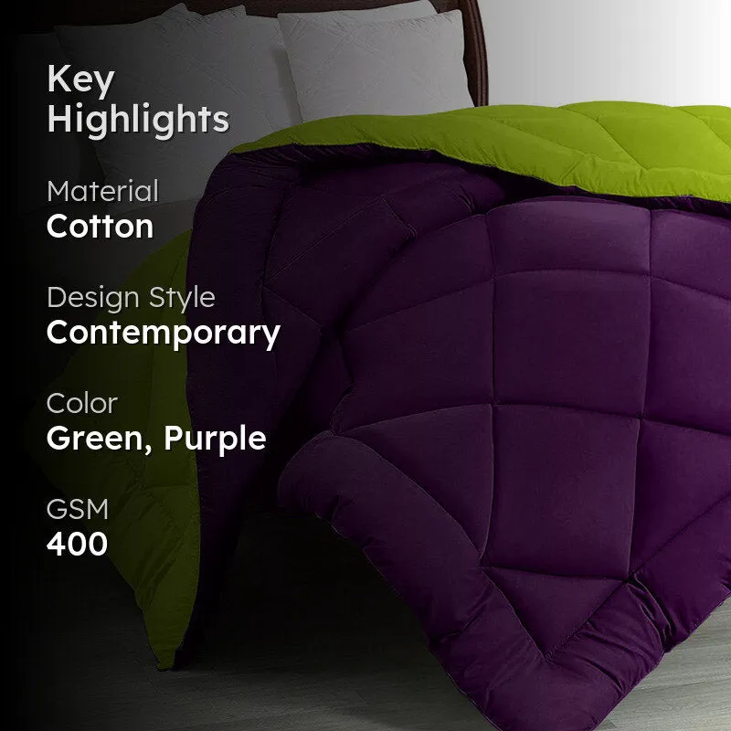 Wide Checkered Dual Color Cotton Comforter (Green,Purple)  - 400 GSM media 2