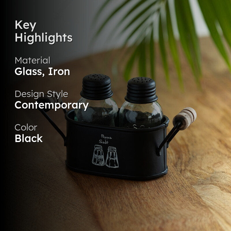 Piperis Salt & Pepper Shaker With Iron Tray (60 mL Each) - Three Piece Set image 2