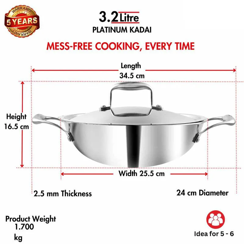 Vinod Orren Stainless Steel Kadhai With Lid- 3200 mL/14 Inches media 9