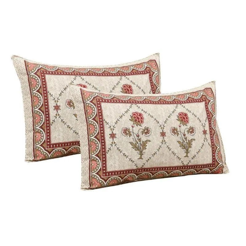 Mughal Jaali Printed Cotton Bedsheet (Red & Beige) - 120 TC media 4