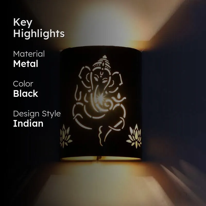 Ganesha E Namah Etched Metal Wall Lamp media 2
