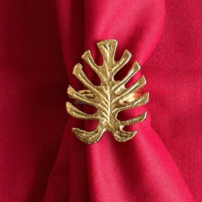 Silver Monstera Napkin Ring - Set  Of Four media 3