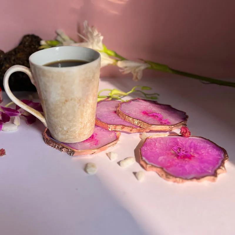 Suzzaine Handcrafted Crystal Agate Coaster (Pink) - Set Of Four media 4