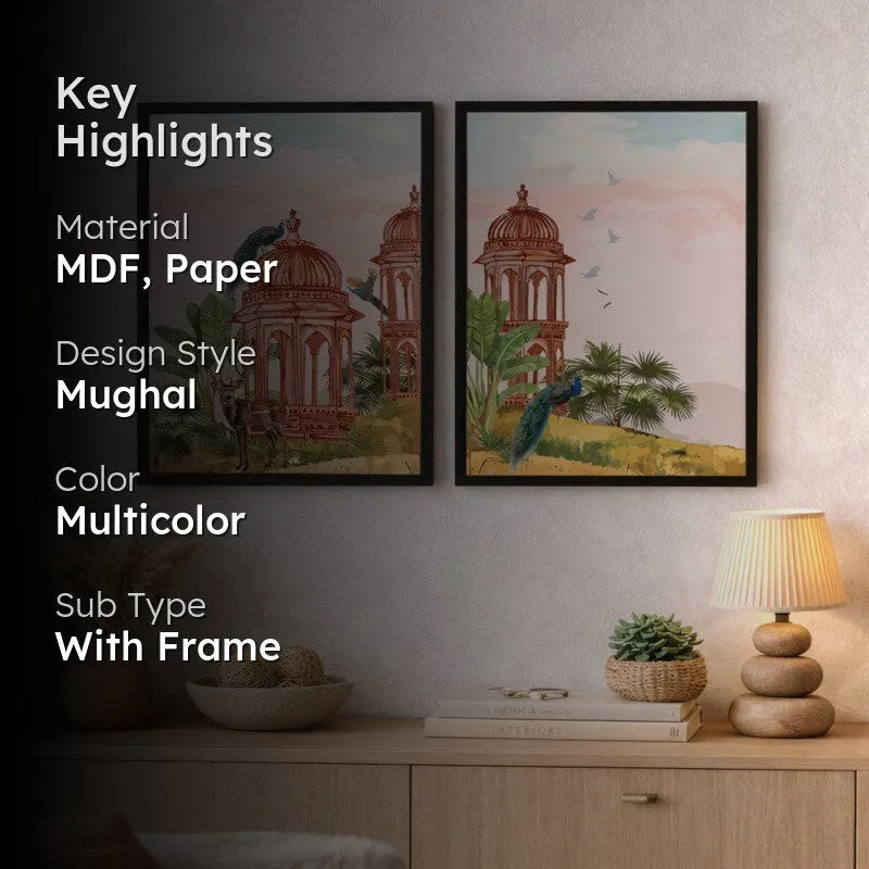 Royal Pavilion Paper Wall Painting With MDF Frame - Set Of Two media 2