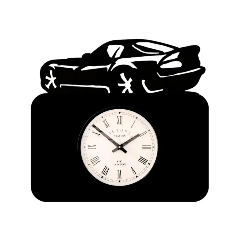 Car Steel Analog Wall Clock - Black media 4