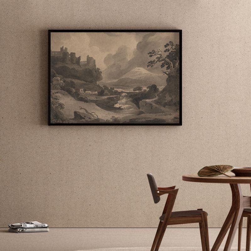 Mountain Landscape With Castle Ruins By John Varley - Black Frame Canvas Wall Painting - Black Frame