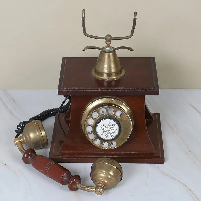 Vintage Telephone Wood & Brass Showpiece media 7