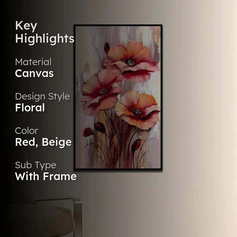 Autumn's Blush Floral Canvas Wall Painting With Frame - Black media 2
