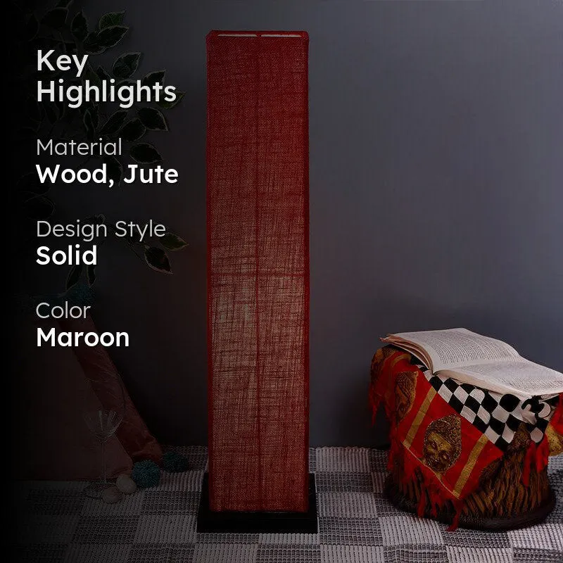 Abita Wooden Tower Floor Lamp With Jute Shade - Maroon media 2