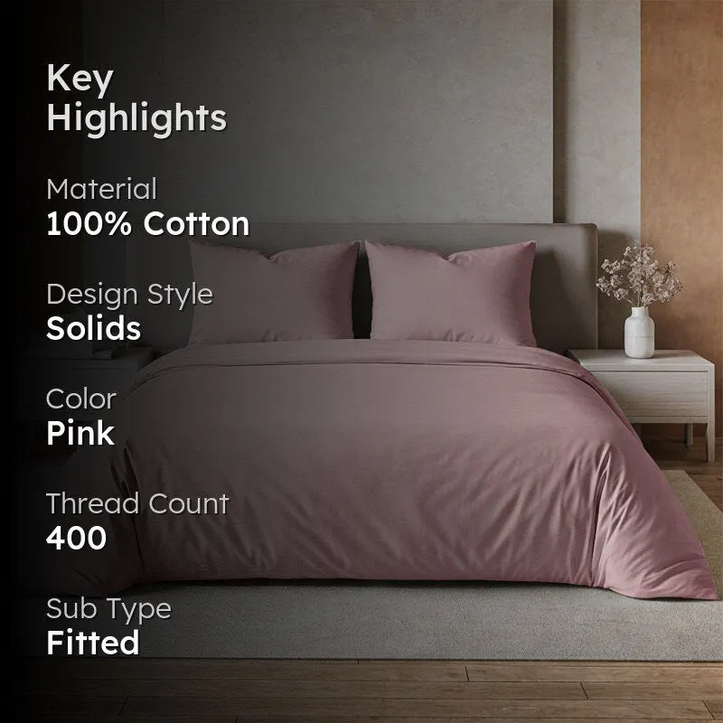 Maison Fitted Solid Cotton Bedsheet (Cameo Rose) - 400 TC media 2