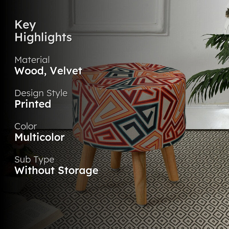 Navine Geometric-print Multicolor Engineered Wood Ottoman media 2