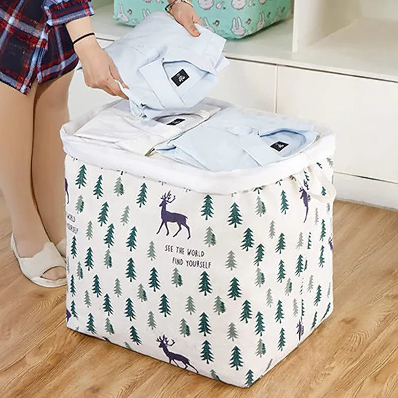 Foldable Fabric Laundry Basket Deer & Pine Tree Print Storage Bin media 3