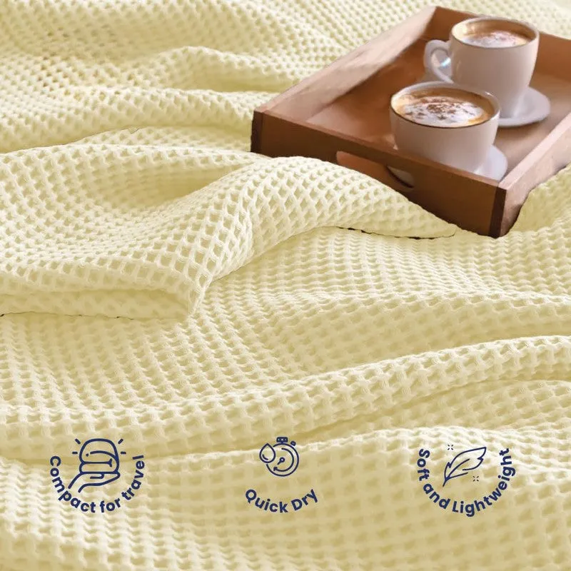 Urban Space Solid Textured Cotton Throw - Beige media 3