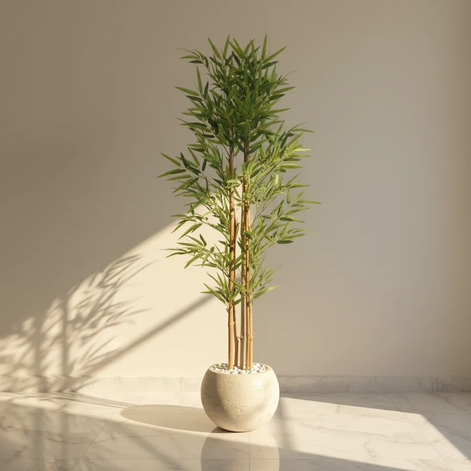 Artificial Bamboo Plant With Black Fiber Pot - 4.9 Feet media 1