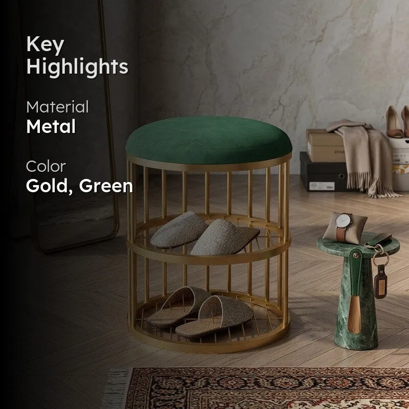 Elegant Round Metal Shoe Rack - Gold,Green media 2