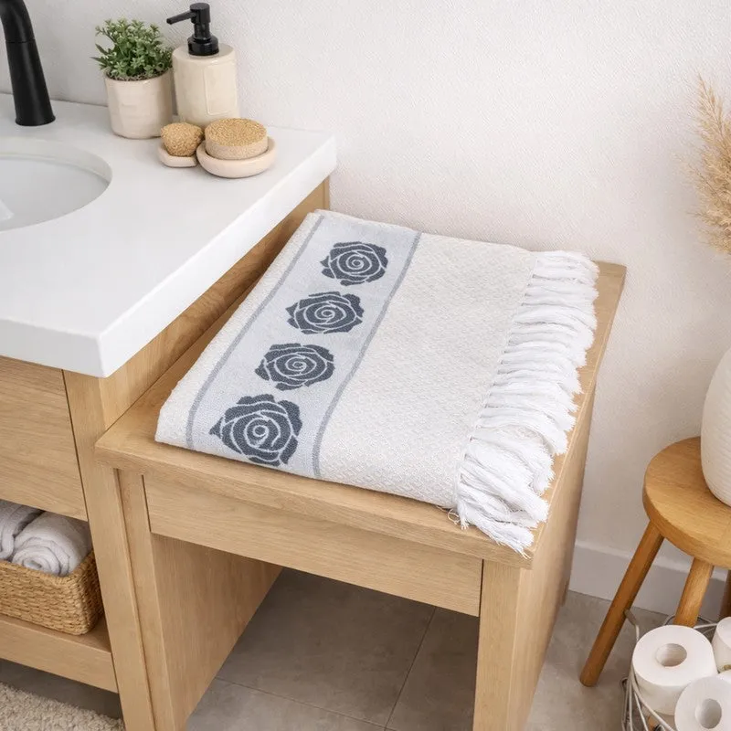 Rosette Cotton Hand & Bath Towel (Navy) - Set of Two media 4