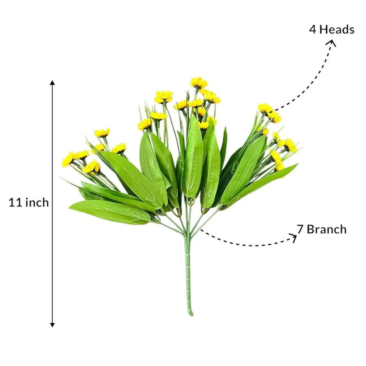 Artificial sunflower stem shown with measurement markings and multiple flower heads.