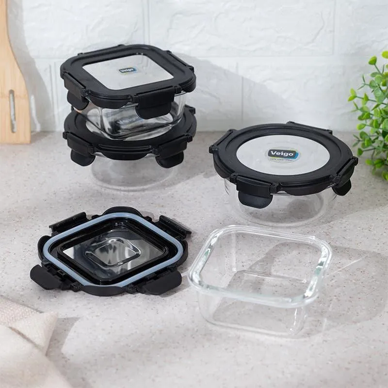 Tasteo Black Glass Lunch Box (320 ML/400 ML) - Set Of Four media 5