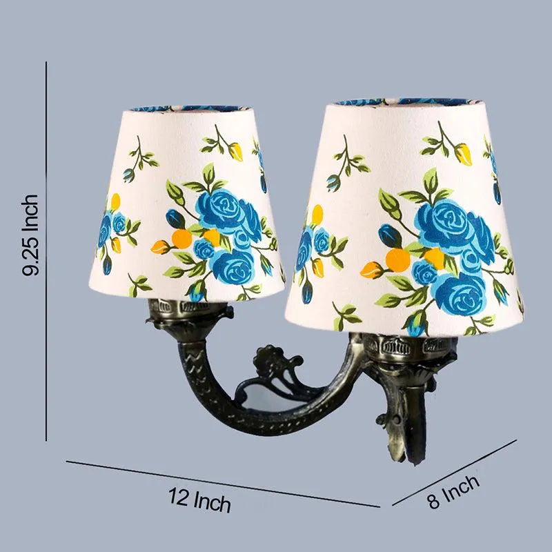 Vintage Blue Fleur Conical Duo Fabric & Metal Wall Lamp media 4