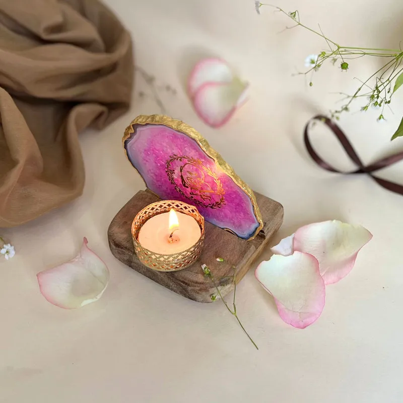 Sacred Guruji Handcrafted Agate Religious Accent With Tealight Candle Holder - Pink media 4