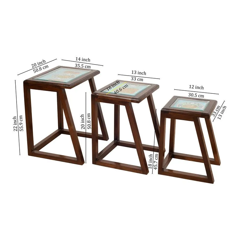 Honey Teak Wood Nesting Stools - Set of Three media 7