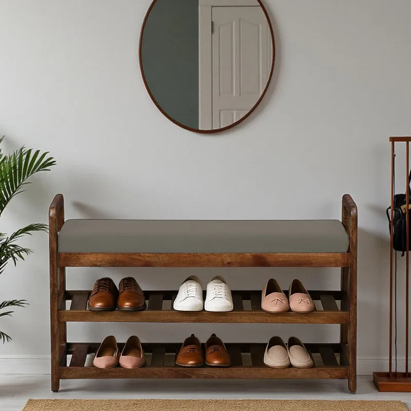 Sole Nest Mango Wood Shoe Rack - Grey media 1