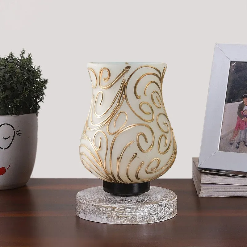 Flamora Mosaic Glass Table Lamp With Wooden Base - White & Gold media 4