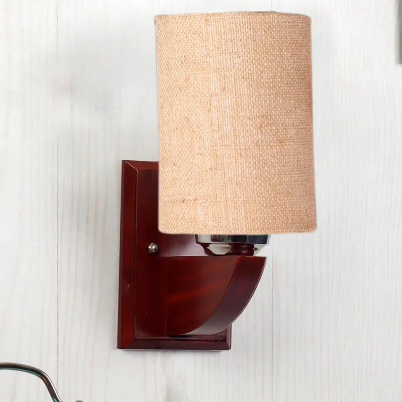 Buff Cylindrical Wooden Wall Lamp media 3