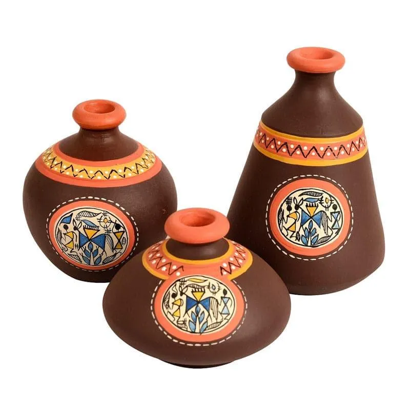 Thalissa Tribal Terracotta Vase - Set Of Three media 3