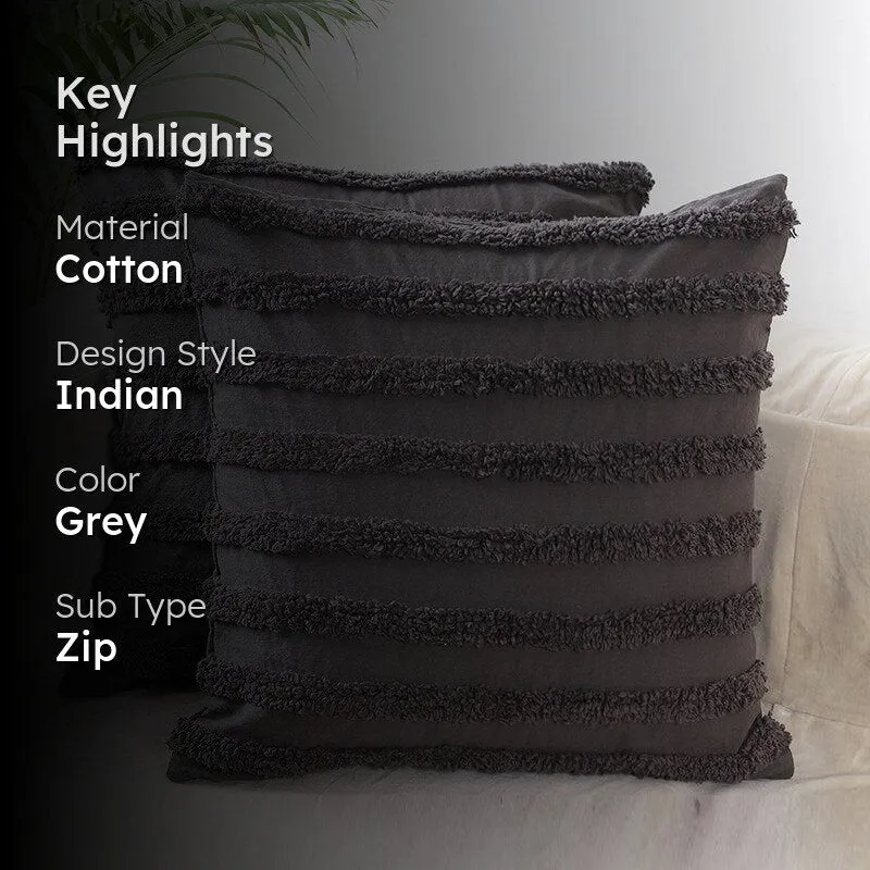 Seshat Tufted Cotton Cushion Cover (Grey) - Set Of Two media 2