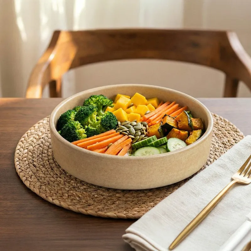 Whimsi Ceramic Salad Bowl (600 mL,Light Brown) - Set Of Two media 3