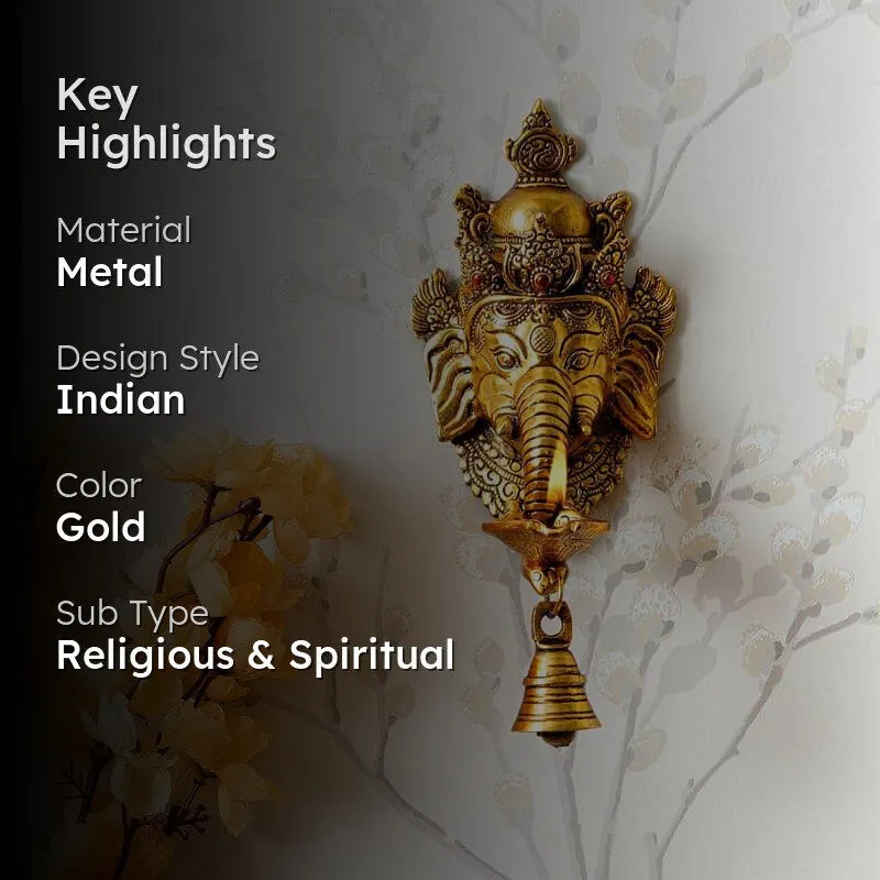 Ganesh Diya Metal With Bell media 2