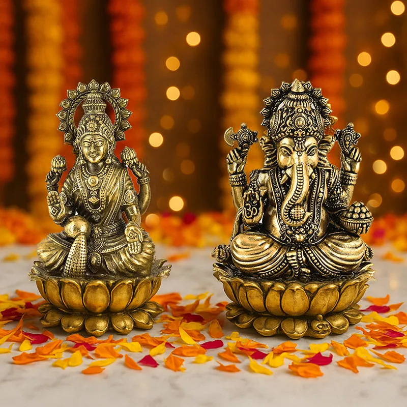 Divine Lakshmi-Vinayaka II Brass Idol - Set Of Two media 1