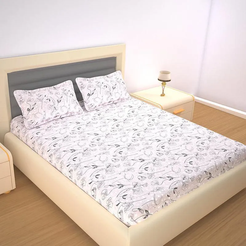 Bloom In Vine Floral Cotton Bedsheet (Ivory) - 200 TC media 1