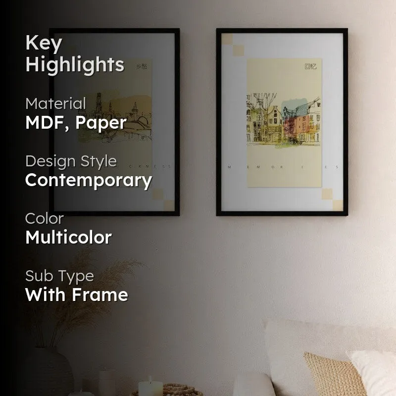 CitySketch Paper Wall Painting With MDF Frame - Set Of Two media 2